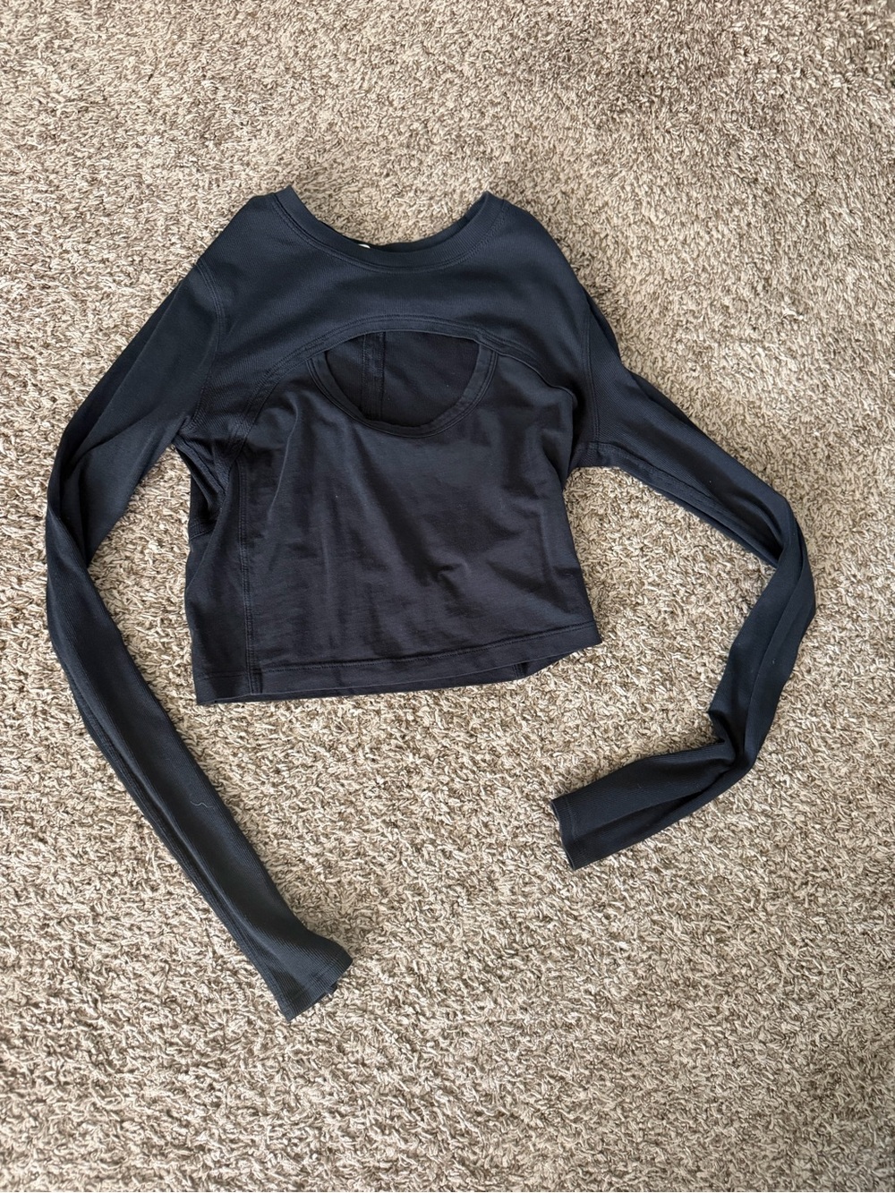 lululemon athletica Black Long-Sleeve Cropped Top with Front Cutout